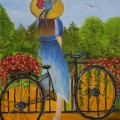 BİSİKLETLİ KIZ YAĞLI BOYA TABLOSU 60 X 45 cm