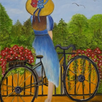 BİSİKLETLİ KIZ YAĞLI BOYA TABLOSU 60 X 45 cm