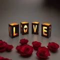 Love Yazılı 4 Lü Ahşap Mumluk