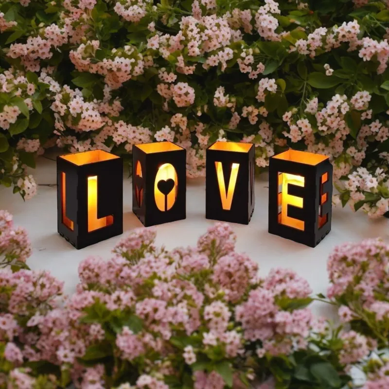 Love Yazılı 4 Lü Ahşap Mumluk