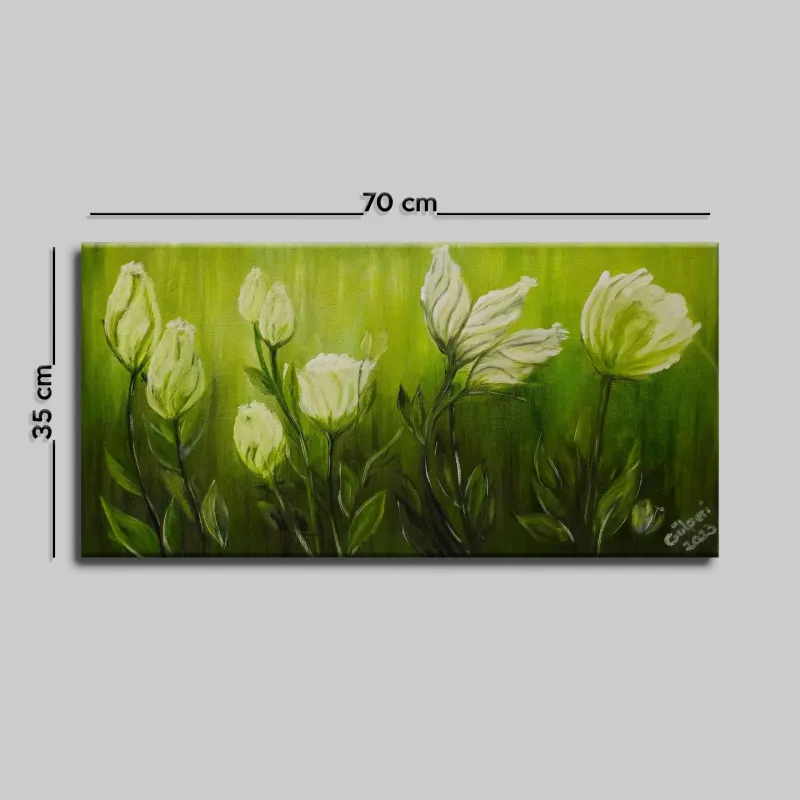 BEYAZ ÇİÇEK YAĞLI BOYA TABLOSU 35 X 70 cm