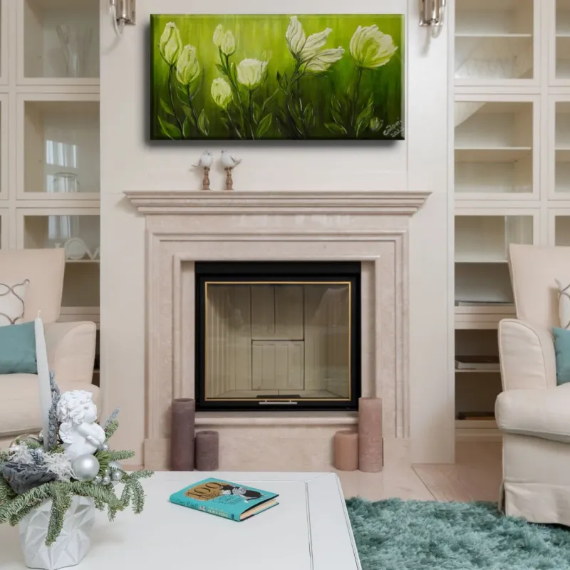 BEYAZ ÇİÇEK YAĞLI BOYA TABLOSU 35 X 70 cm